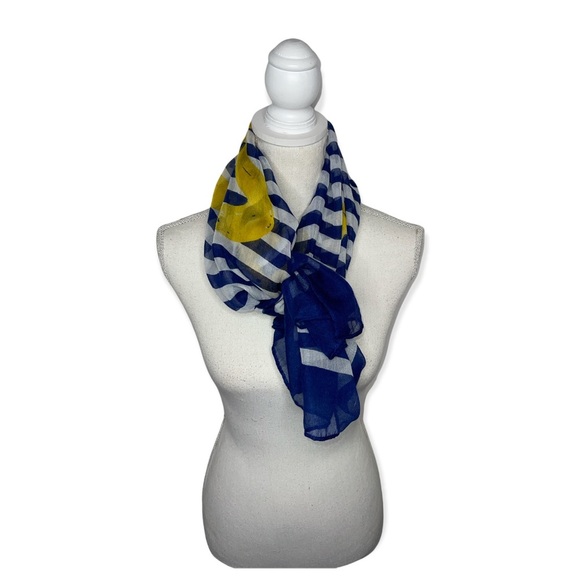 C’EST LA VIE Navy Blue Stripe & Yellow Scarf - Picture 4 of 8